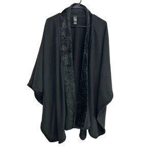 Marks and Spencer St. Michael Shawl Collar Black Wrap Poncho Coat OSFM
